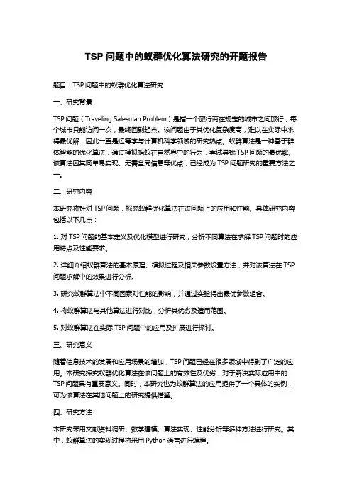 TSP问题中的蚁群优化算法研究的开题报告