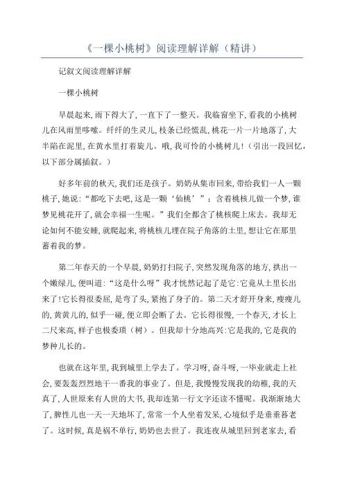 《一棵小桃树》阅读理解详解(精讲)