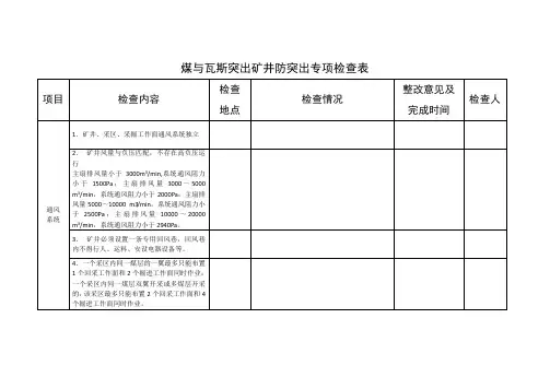 煤与瓦斯突出矿井防突出专项检查表