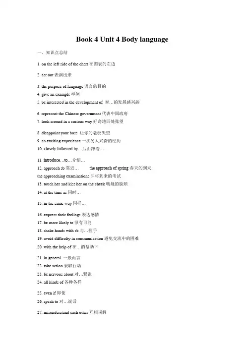 人教版高中英语 Book 4 Unit 4 Body language单元知识点总结