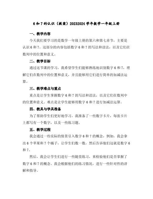 6和7的认识(教案)2023-2024学年数学一年级上册