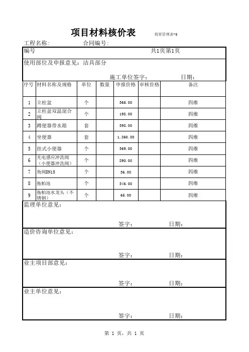 洁具报价表