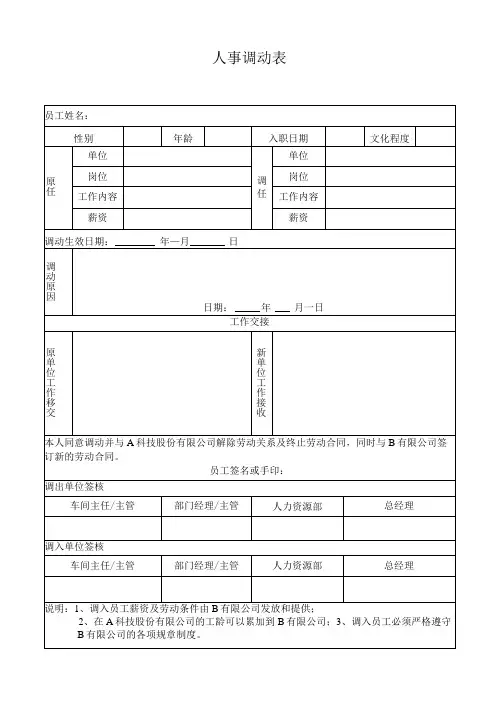 人事调动表 (集团内跨公司调动)