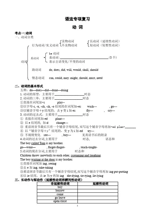 2021年中考英语语法复习动词专题