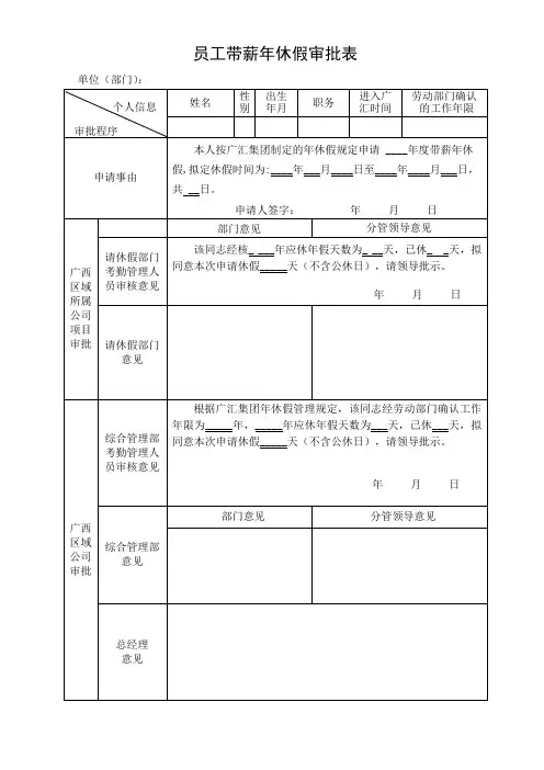 物业公司置业单位《员工带薪年休假审批表》