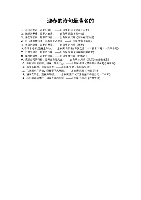 迎春的诗句最著名的