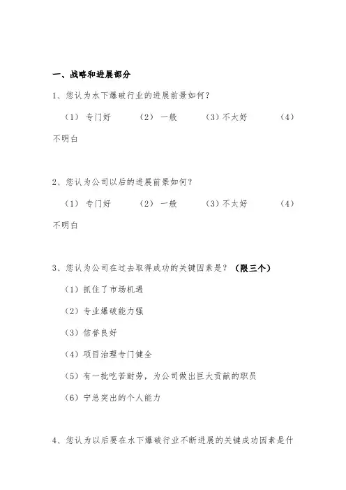 工程项目公司管理调查问卷
