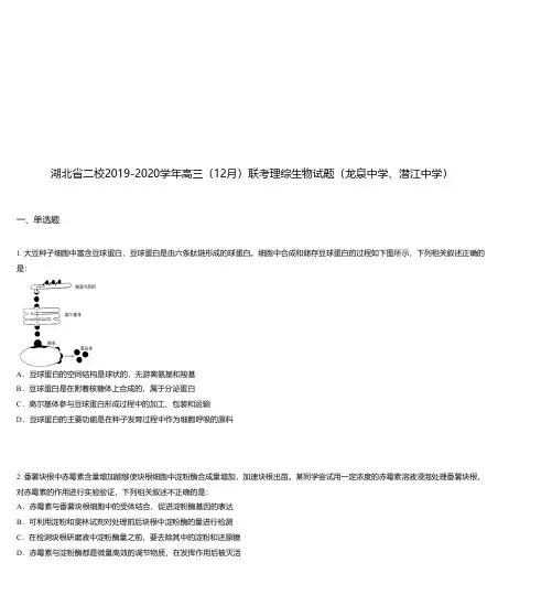 湖北省二校2019-2020学年高三(12月)联考理综生物试题(龙泉中学、潜江中学)