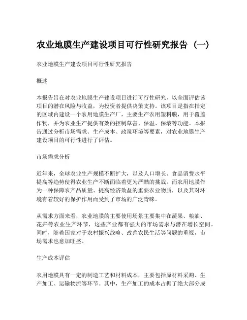 农业地膜生产建设项目可行性研究报告 (一)
