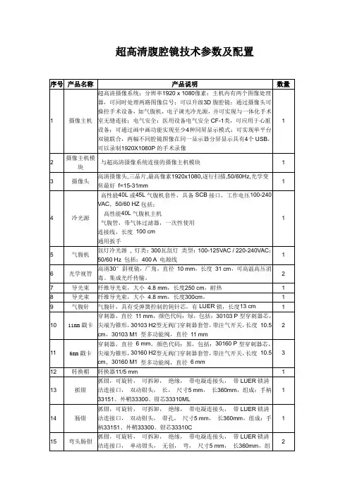 超高清腹腔镜技术参数及配置