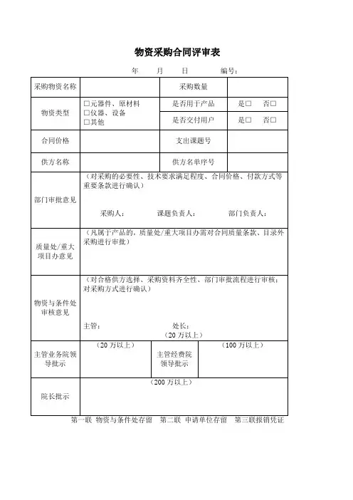 物资采购合同评审表