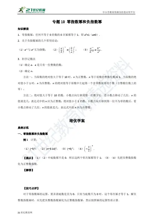 专题10 零指数幂和负指数幂（含答案）