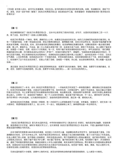 《哈克贝利费恩历险记》读后感300字三篇