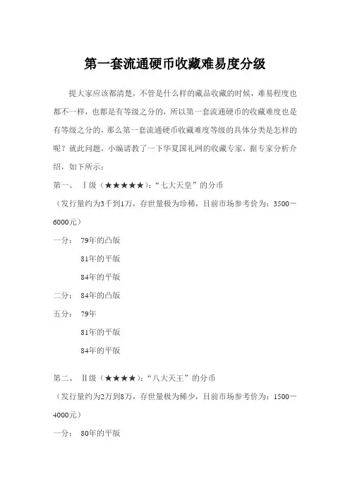 第一套流通硬币收藏难易度分级
