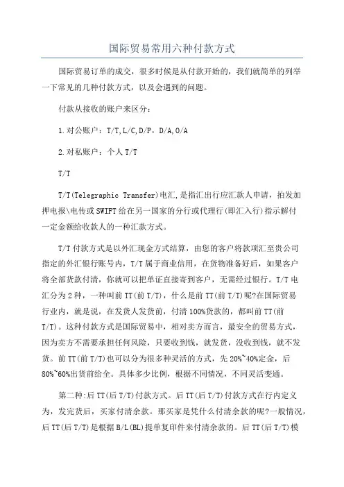 国际贸易常用六种付款方式