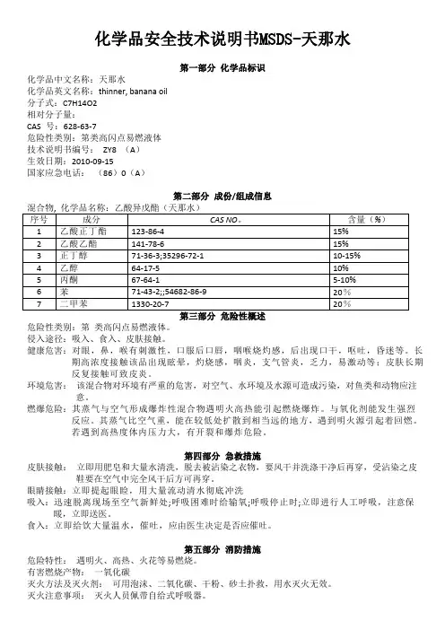 化学品安全技术说明书MSDS-天那水