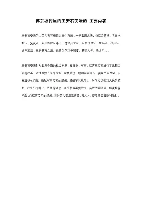 苏东坡传里的王安石变法的 主要内容