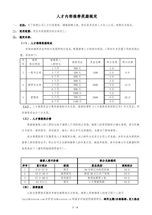 内部推荐奖励规定