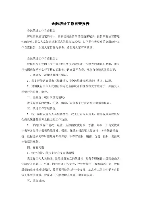 金融统计工作自查报告