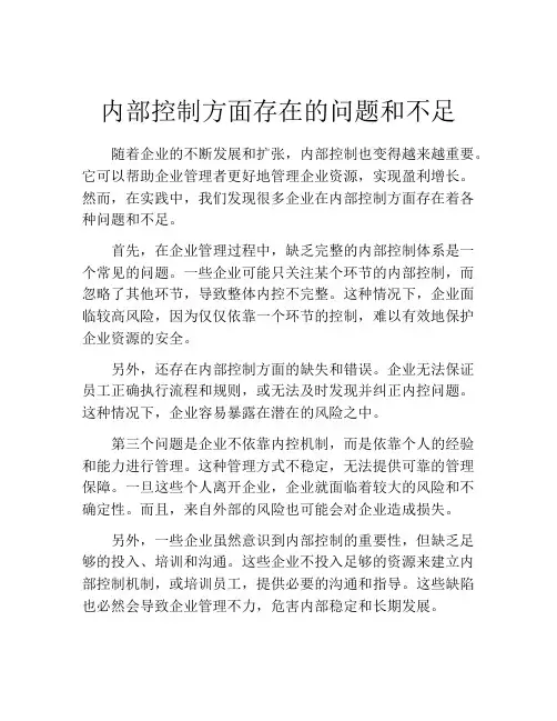 内部控制方面存在的问题和不足