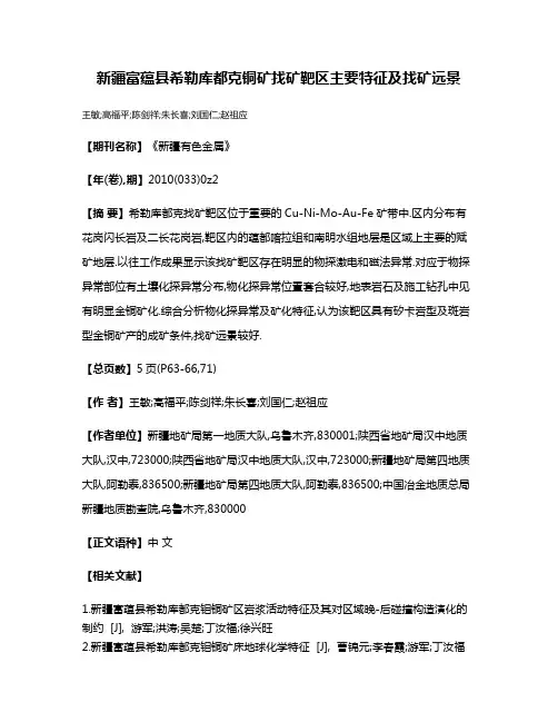 新疆富蕴县希勒库都克铜矿找矿靶区主要特征及找矿远景