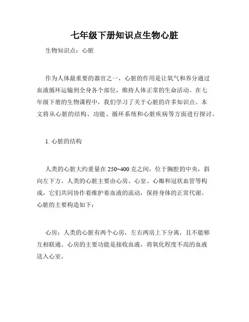 七年级下册知识点生物心脏