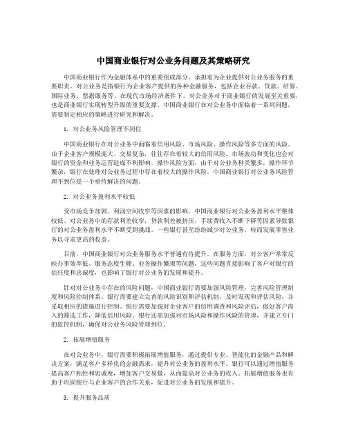 中国商业银行对公业务问题及其策略研究