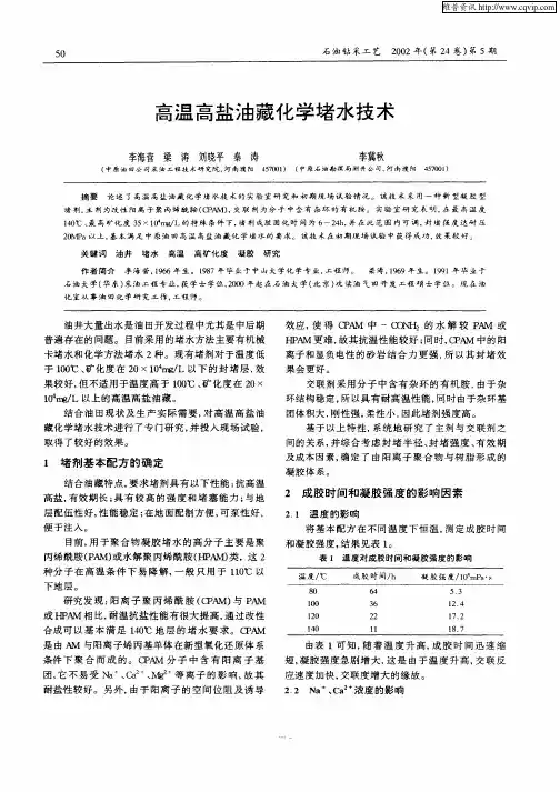 高温高盐油藏化学堵水技术
