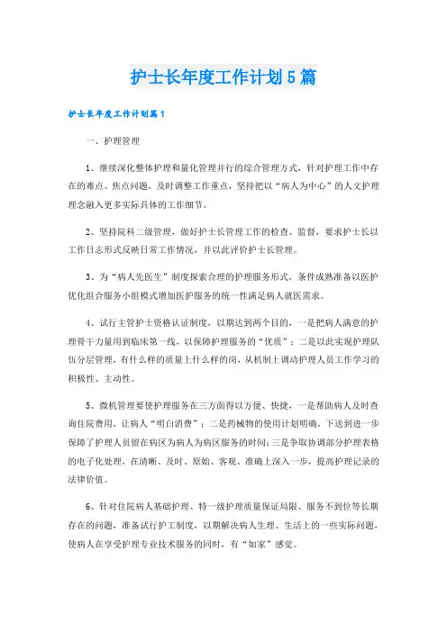 护士长年度工作计划5篇
