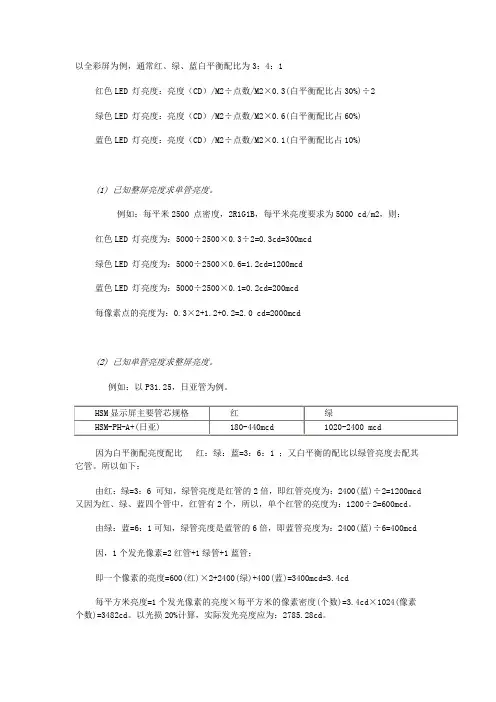 LED屏亮度计算办法