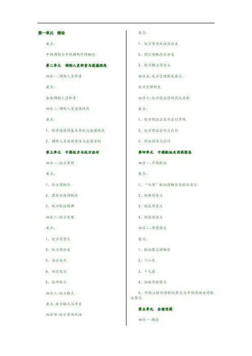 主管中药师中药调剂学重点