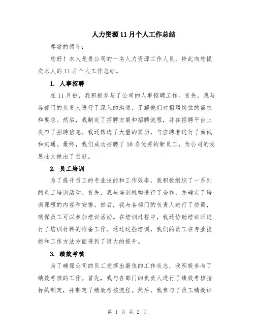 人力资源11月个人工作总结