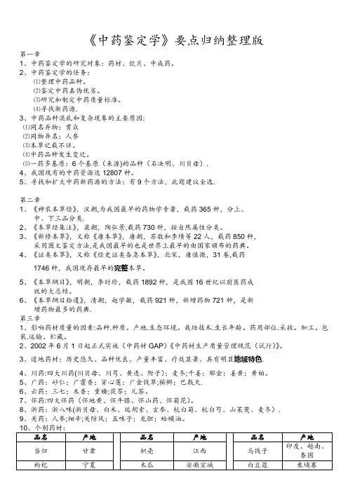 《中药鉴定学》要点归纳整理版
