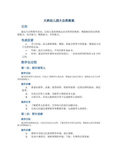 大班幼儿园大自然教案