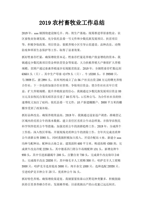 最新-2019农村畜牧业工作总结 精品