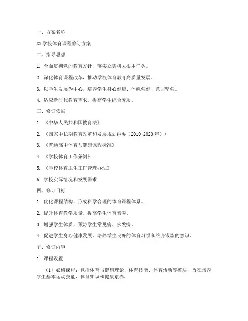 体育课程修订方案范文模板