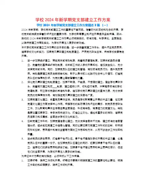 学校2024年新学期党支部建设工作计划3篇
