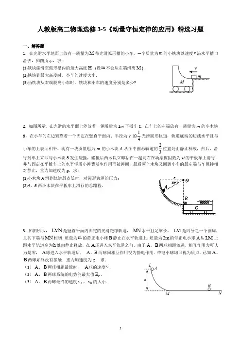 人教版高二物理选修3-5《动量守恒定律的应用》精选习题(含答案)