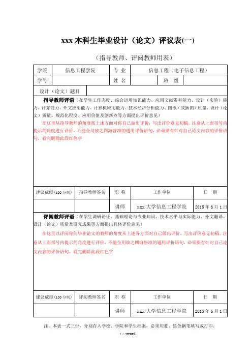 评议表及答辩记录_模版(优.选)