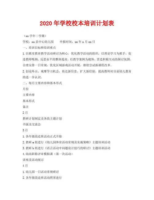 2020年学校校本培训计划表