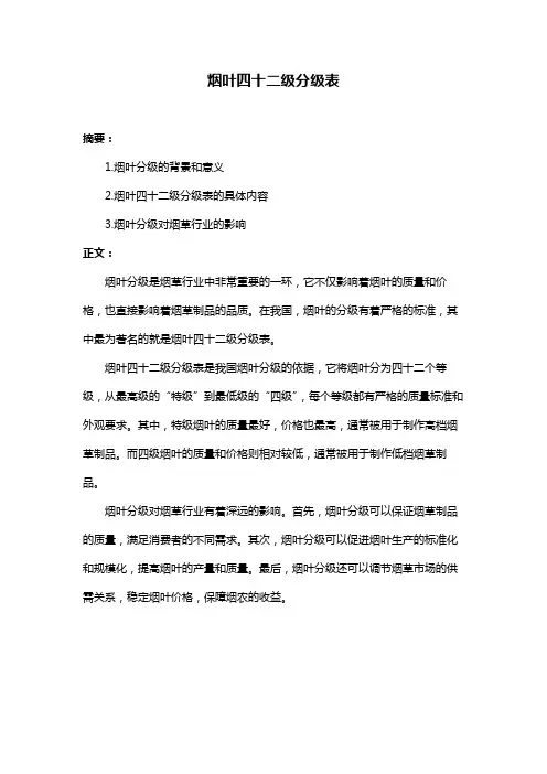 烟叶四十二级分级表