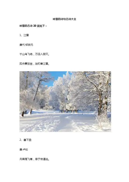 咏雪的诗句古诗大全