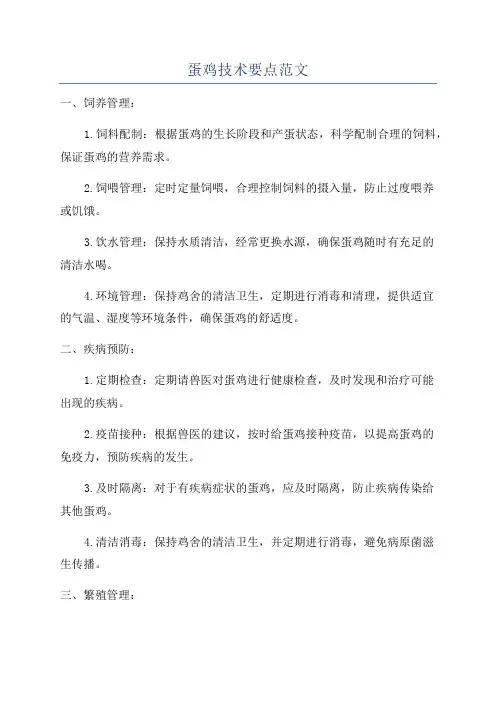 蛋鸡技术要点范文