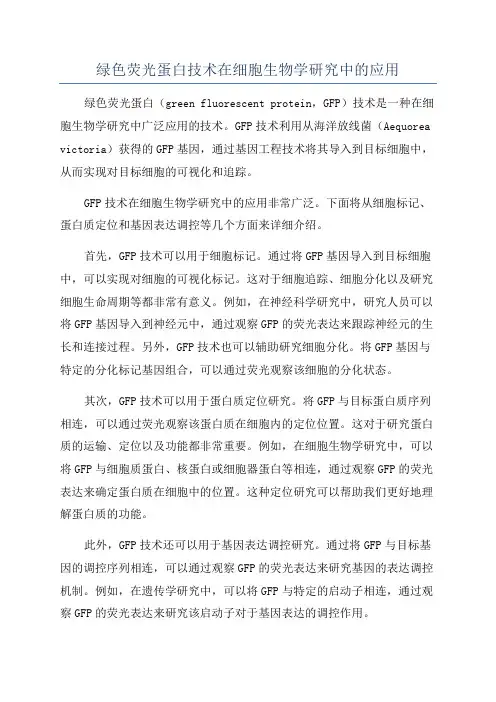 绿色荧光蛋白技术在细胞生物学研究中的应用