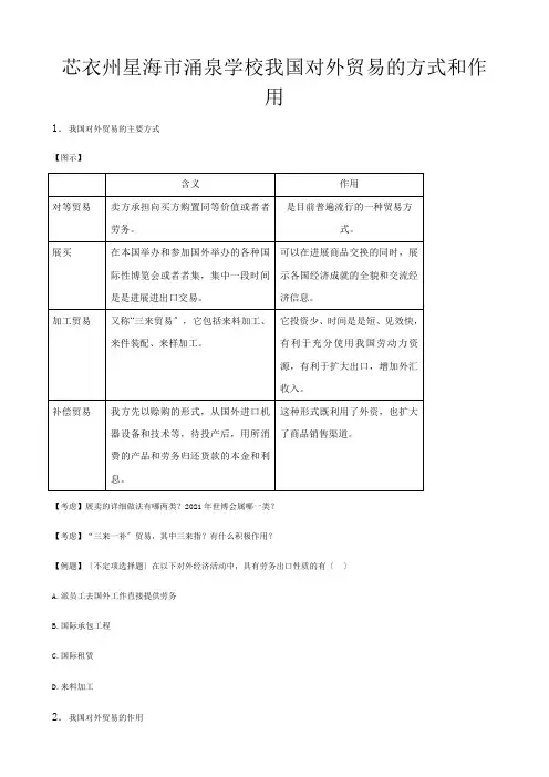 高一政治下册我国对外贸易的方式和作用