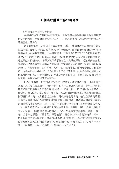 如何当好财政干部心得体会