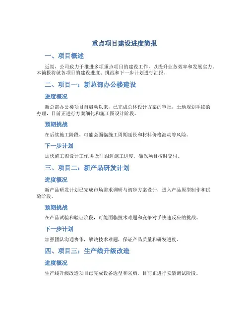 重点项目建设进度简报
