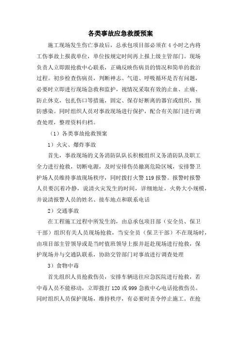 各类事故应急救援预案