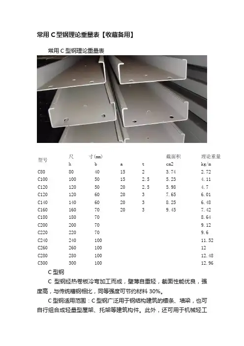 常用C型钢理论重量表【收藏备用】
