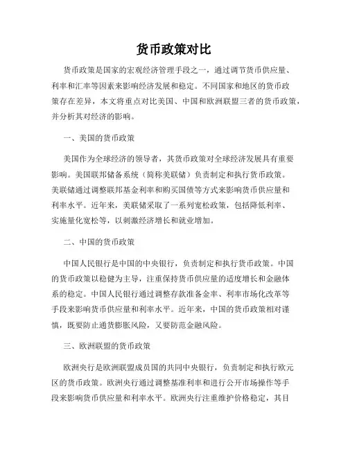 货币政策对比